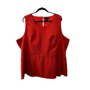 Lane Bryant Eyelet Sleeveless Peplum Top Tank Red Coral Womens Size 24 Keyhole